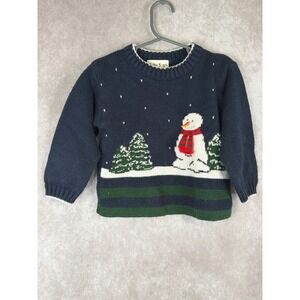 Vintage 90's Baby Togs Navy Blue Snowman Christmas Sweater Toddler Size 2